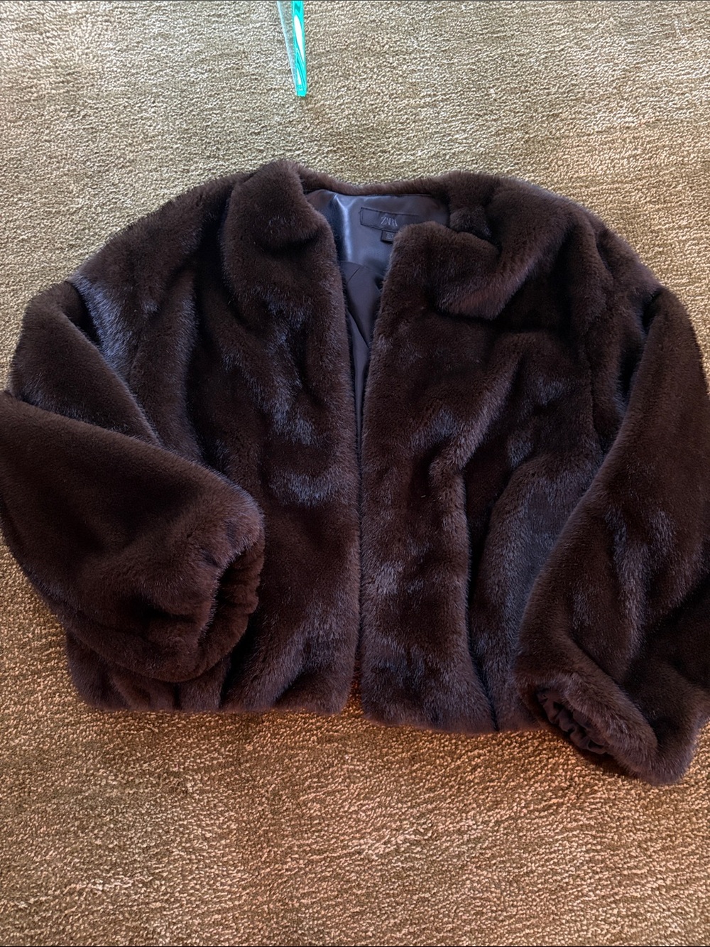 Zara Dark Brown Faux Fur Cropped Jacket - with zipper